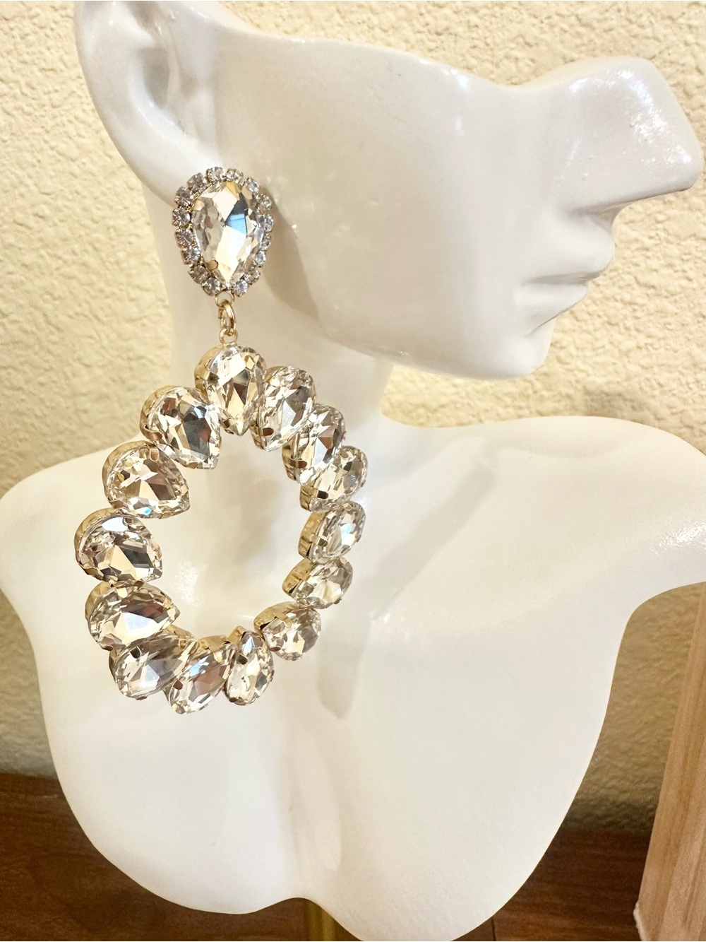 Crystal Hoop Drop Earrings - Clear and Gold